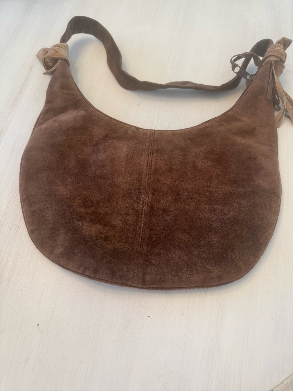 Wilsons Leather Brown Suede Crescent Hobo Bag
